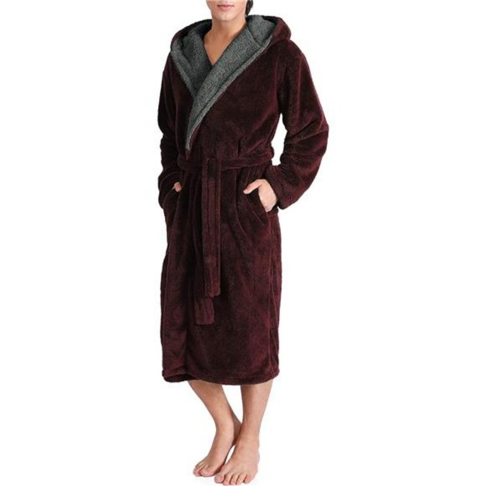 Men's Soft Fleece Plush Robe Full Length Long Bathrobe